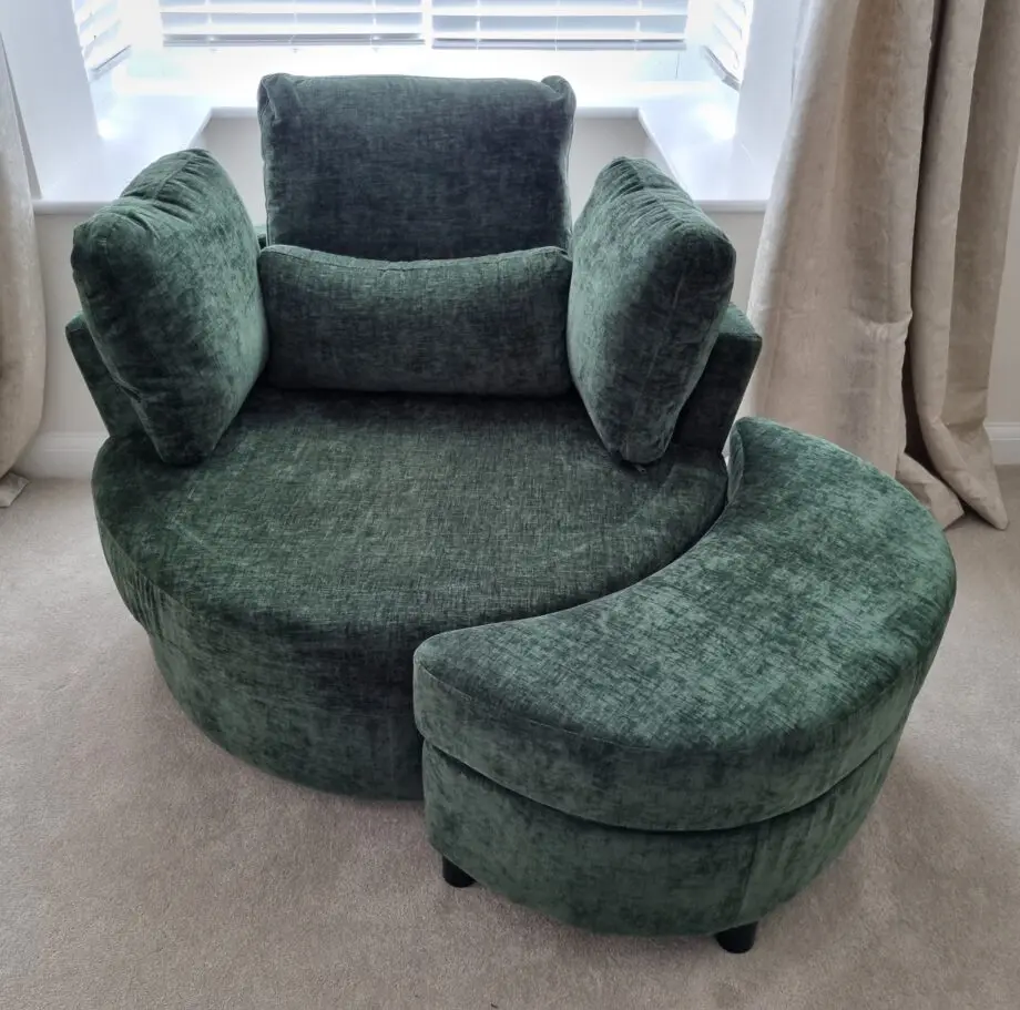 BRAND NEW Green Swivel Cuddle Sofa with Storage Footstool Set