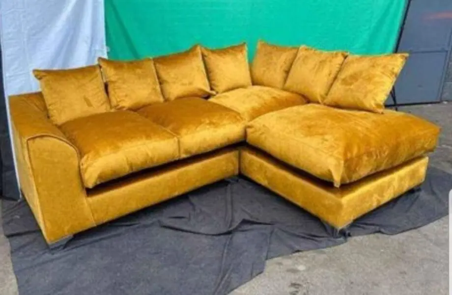 Plush Velvet Corner Sofa Sale & Free Footstool