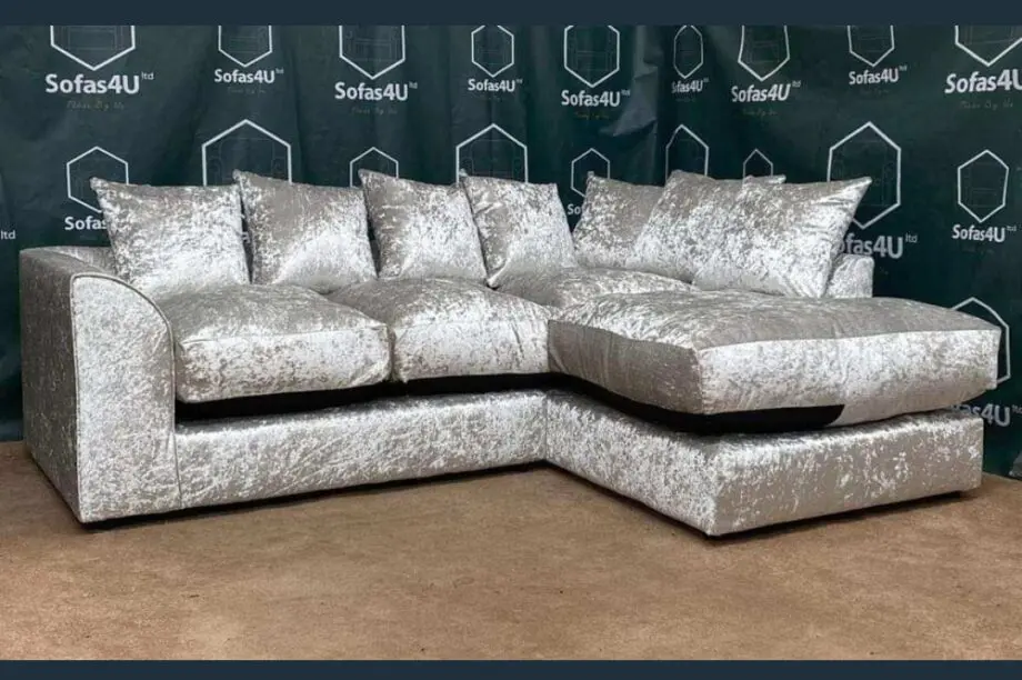 Crushed Velvet Corner Sofa & Free Footstool
