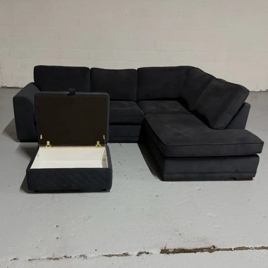 Argos Corner Sofa + Footstool - Black Velvet & High Back Cushion