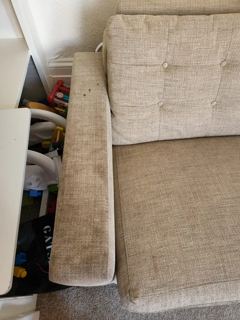Beige Roger Lewis Furniture Company wide 2 seater sofa