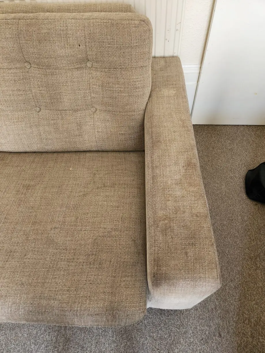 Beige Roger Lewis Furniture Company wide 2 seater sofa
