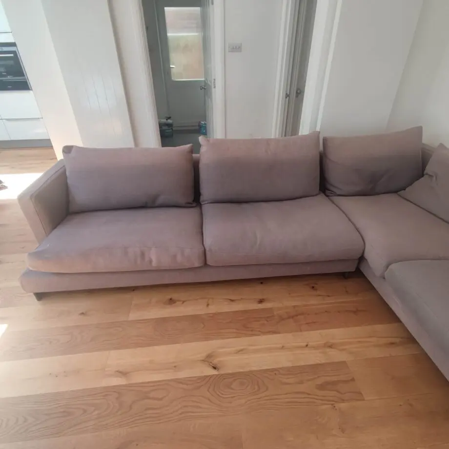 Quality large L shaped "Camerich" sofa - fabric in grey (some sun lightening note)