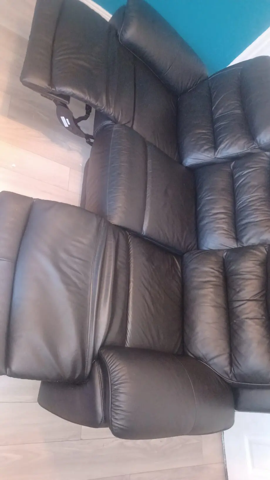 Black Leather DFS 3-seater recliner sofa