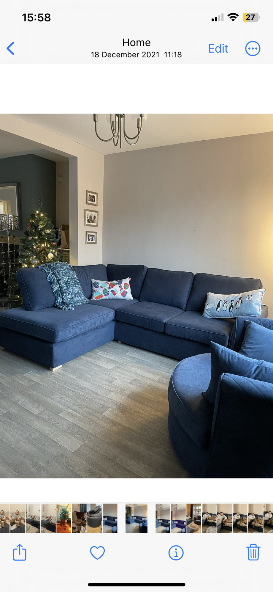 DFS Navy Blue Corner Sofa and Cuddlechair