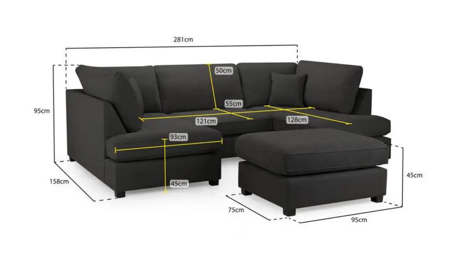 U-Shaped Sofa Black Colour - Perfect for Family Gatherings
