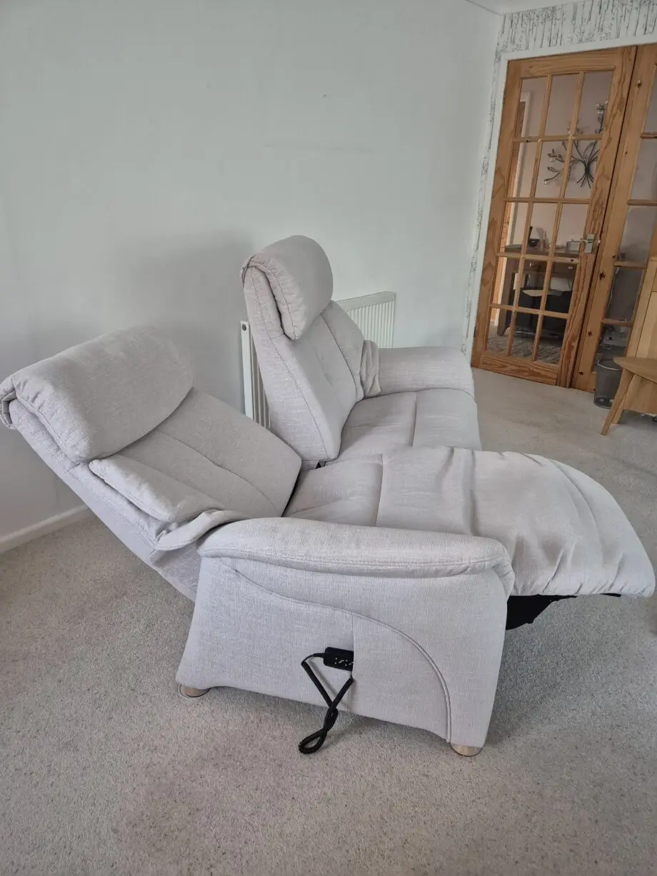 Himolla Chester Sofas - quality made in Germany, neutral colour. The 2-seater has 2 individually powered reclining controls