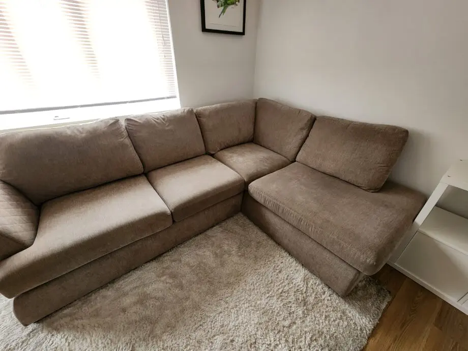Beige fabric left hand corner sofa