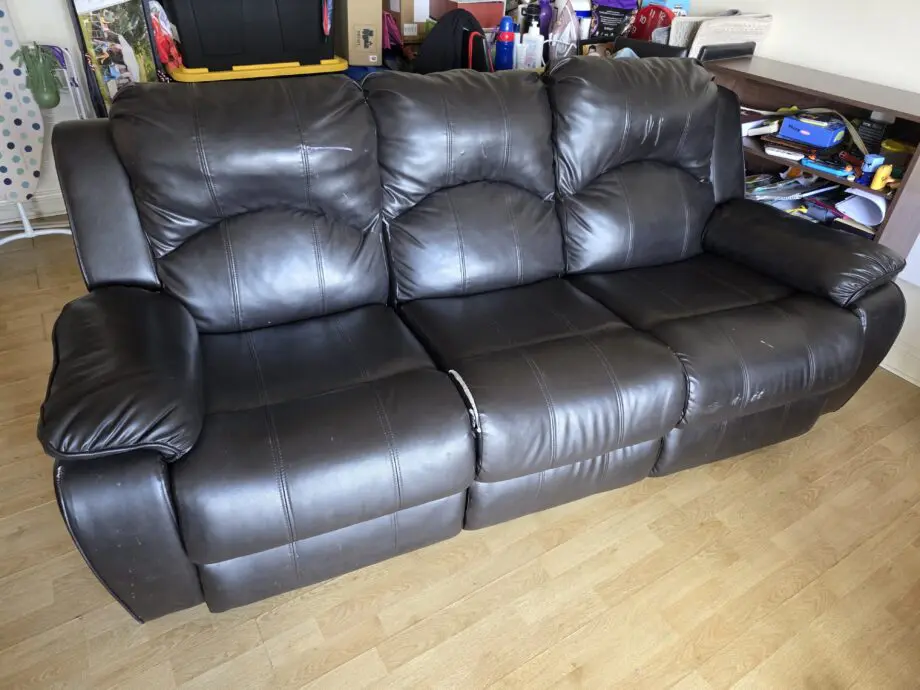 3-Seater Black Faux Leather Recliner Sofa – Manual Recliner