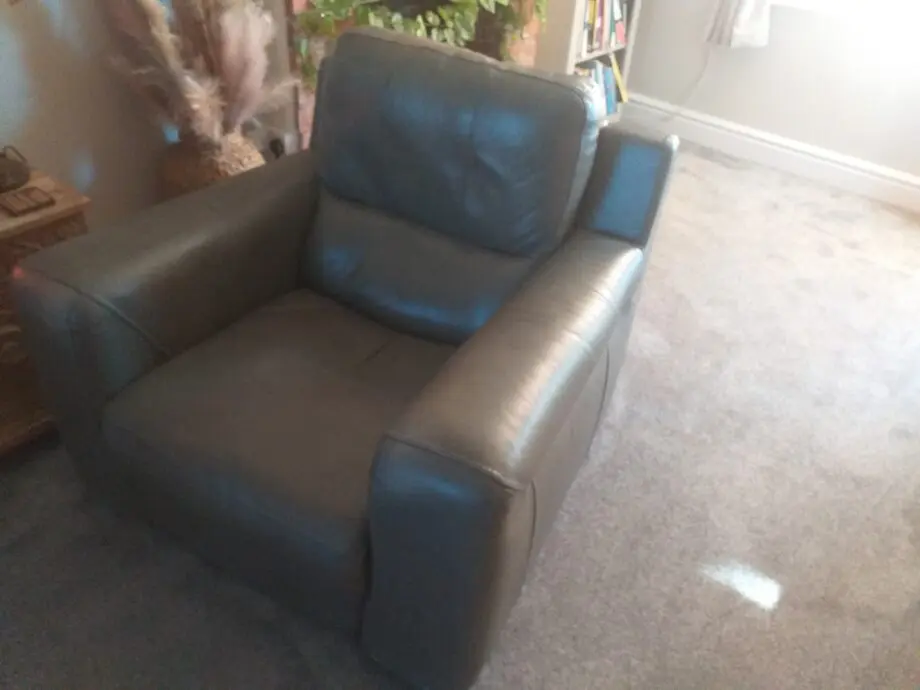 Grey leather corner unit and electric recliner chair