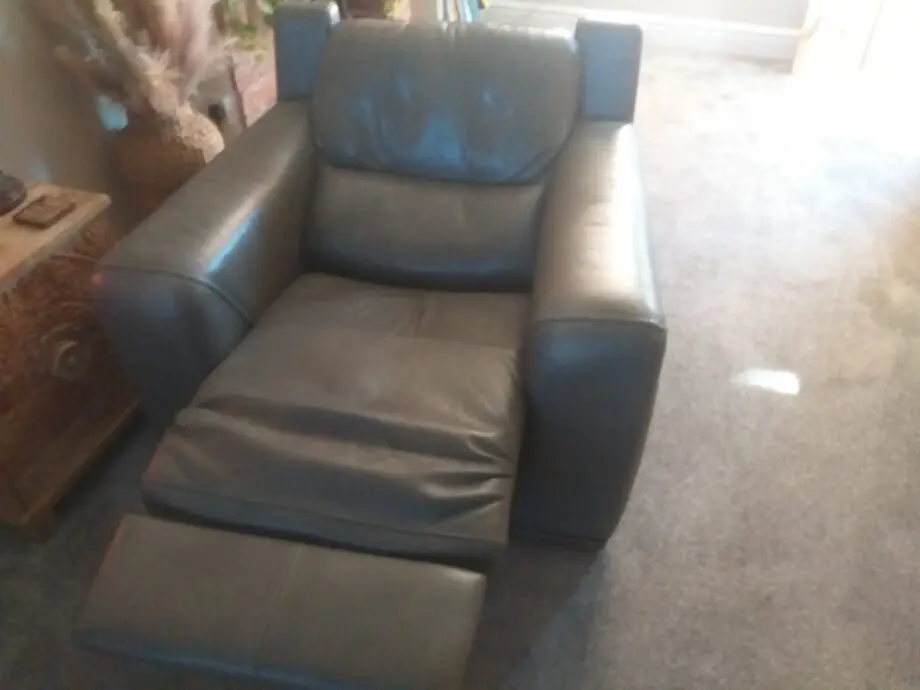 Grey leather corner unit and electric recliner chair