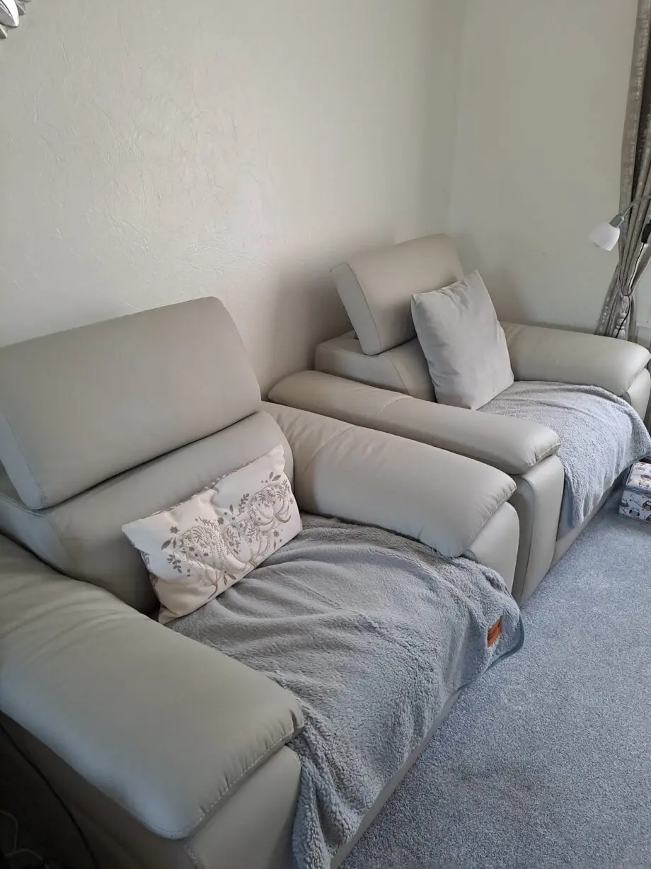 SCS Pearl Grey leather 3 piece suite