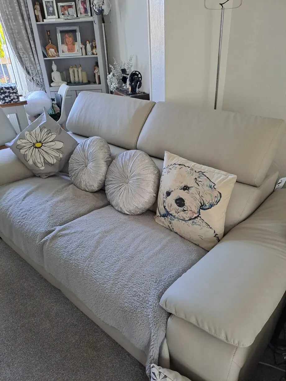 SCS Pearl Grey leather 3 piece suite