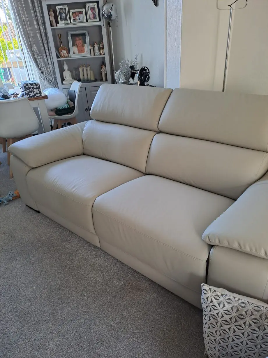SCS Pearl Grey leather 3 piece suite