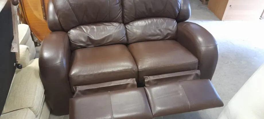 2 seat brown leather recliner sofa