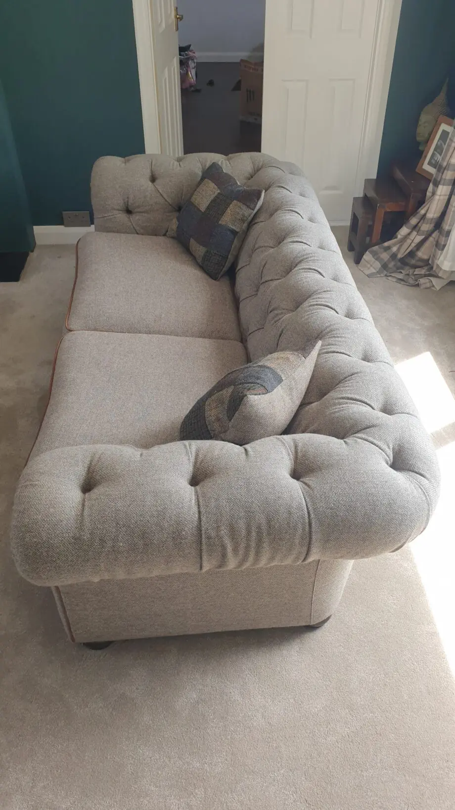 Tetrad Castlebay Sofa Harris Tweed and leather piping. RRP £3344
