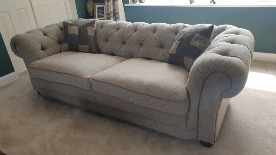 Tetrad Castlebay Sofa Harris Tweed and leather piping. RRP £3344