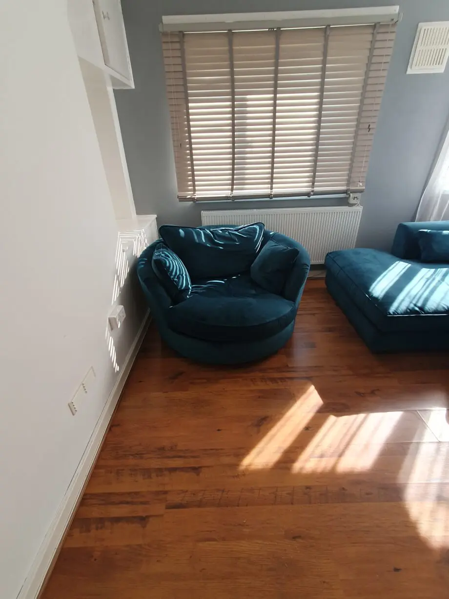 Fishpool teal corner sofa & chair