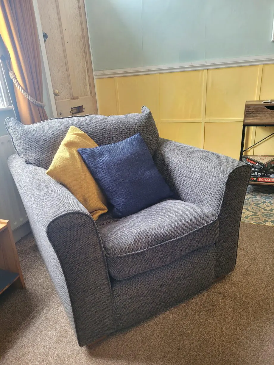 Dark Grey 4 Seater Sofa and Matching Armchair