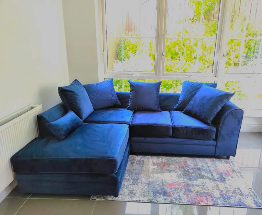 Chicago L-Shaped Corner Sofa - Blue Velvet Left & Right Hand Facing Available