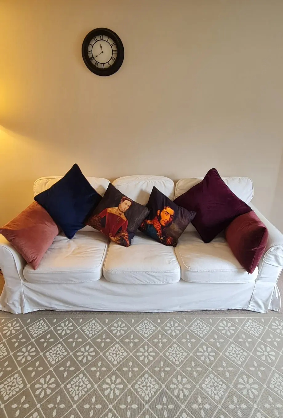 IKEA EKTORP THREE-SEATER SOFA with 6 cushions and beautiful velvet covers
