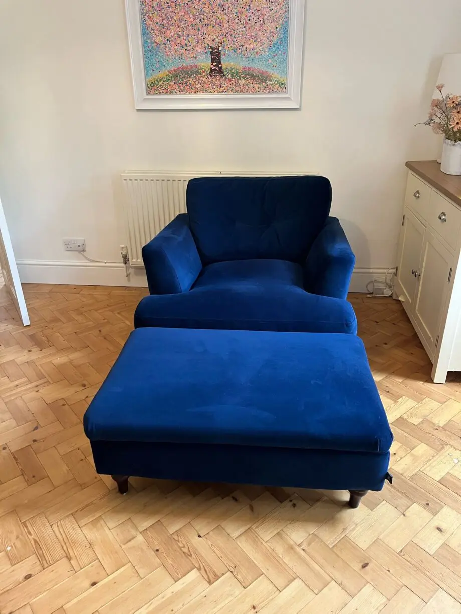 DFS Joules Patterdale velvet 2 seater sofa, arm chair and footstool