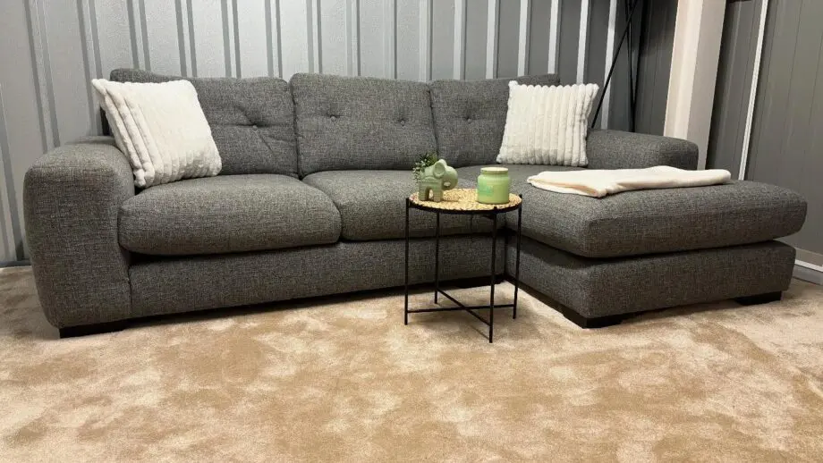 Comfy Grey L-Shaped Sofa – Corner Sofa with High Back Cushions