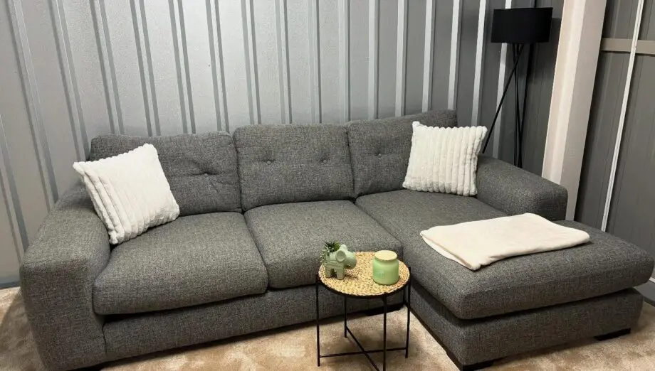 Comfy Grey L-Shaped Sofa – Corner Sofa with High Back Cushions