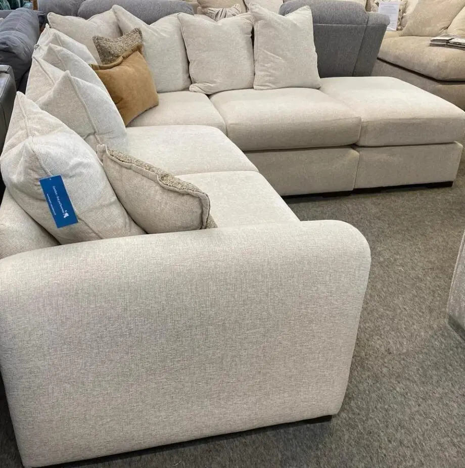 Dfs Large Corner Sofa & Chaise Footstool Plain Fabric Cream Colour