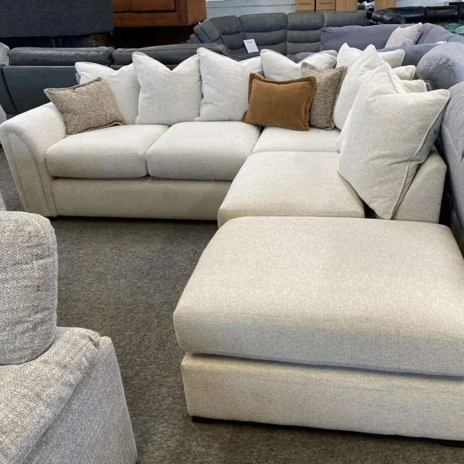 Dfs Large Corner Sofa & Chaise Footstool Plain Fabric Cream Colour