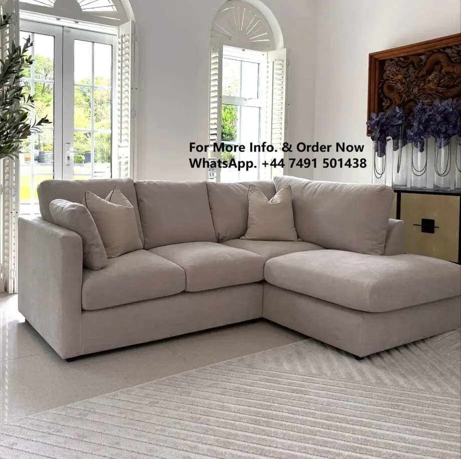 Oslo High Back L-Shaped Beige Colour Corner Sofa For Sale