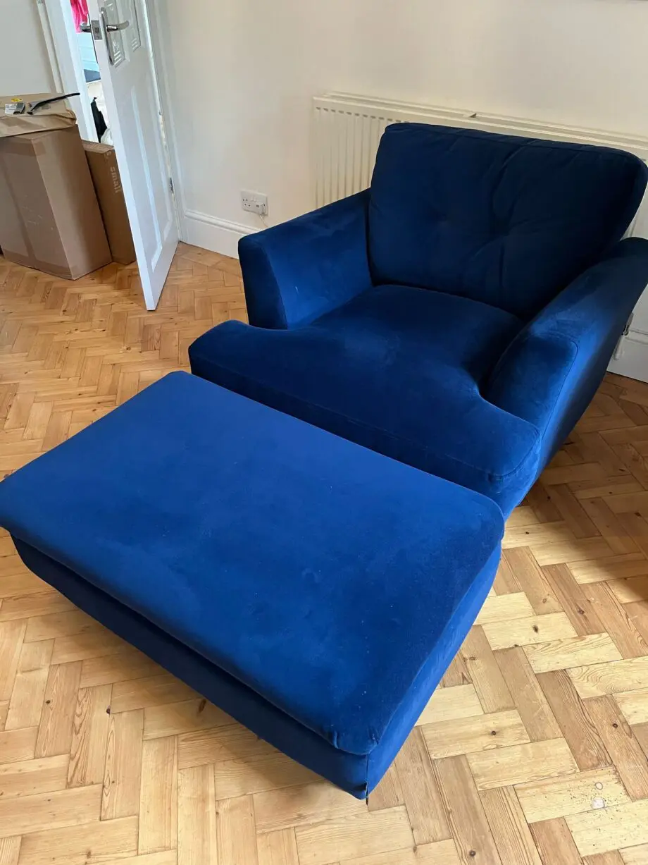 DFS Joules Patterdale velvet 2 seater sofa, arm chair and footstool