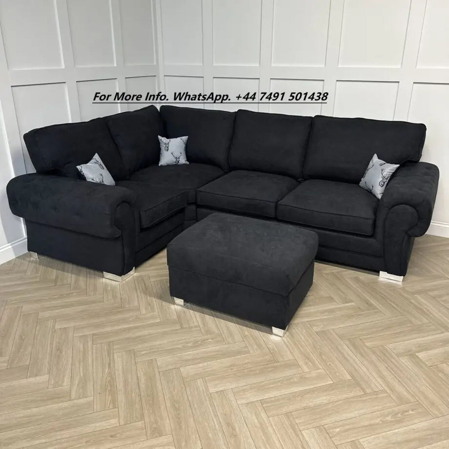 L-Shaped Verona Sofa For Sale - Black Velvet - Cash on Arrival