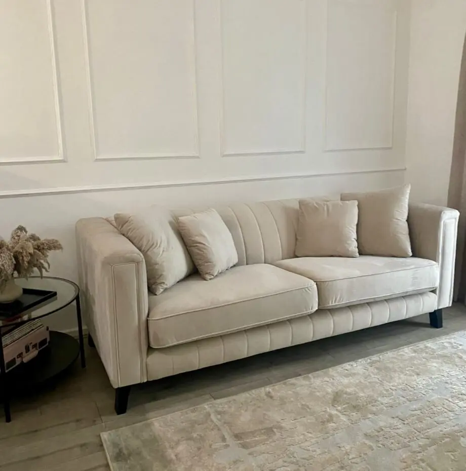 Steam Cleaned 3 Seater Sofology Sofa and Storage Pouffe - Fluted Isla Beige