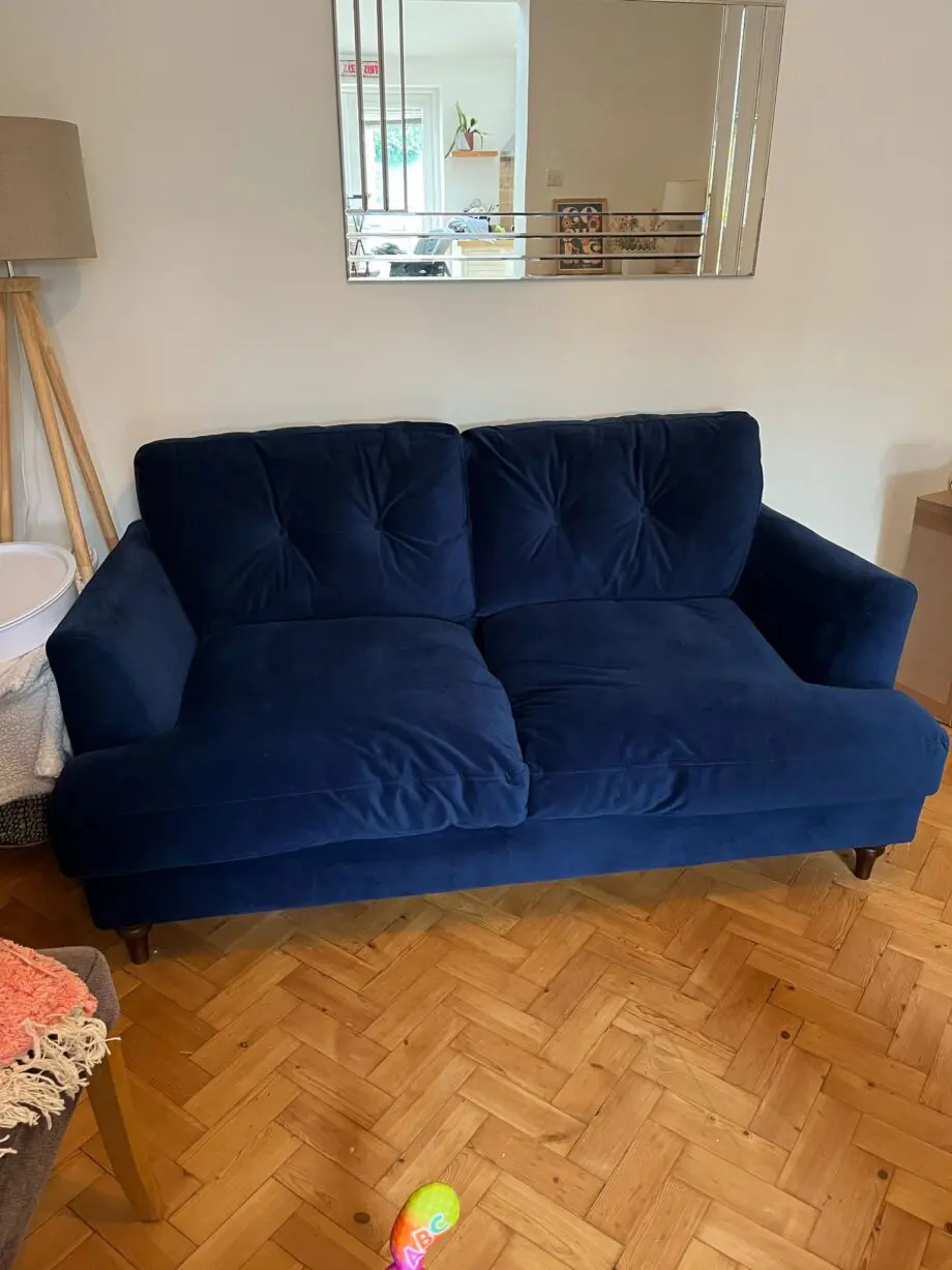 DFS Joules Patterdale velvet 2 seater sofa, arm chair and footstool