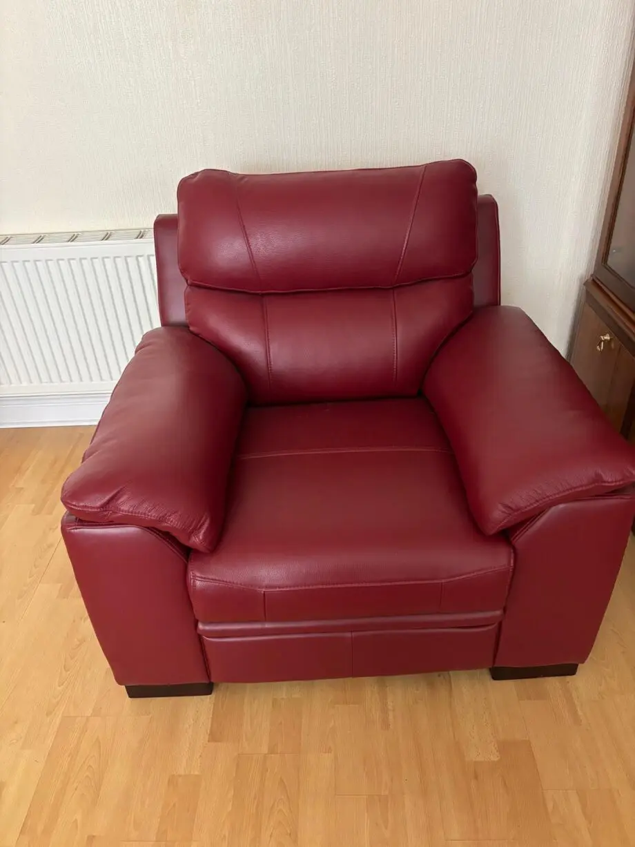 DFS Red Leather 2 seater Sofa and 1 armchair