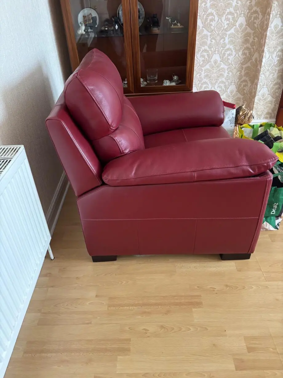 DFS Red Leather 2 seater Sofa and 1 armchair