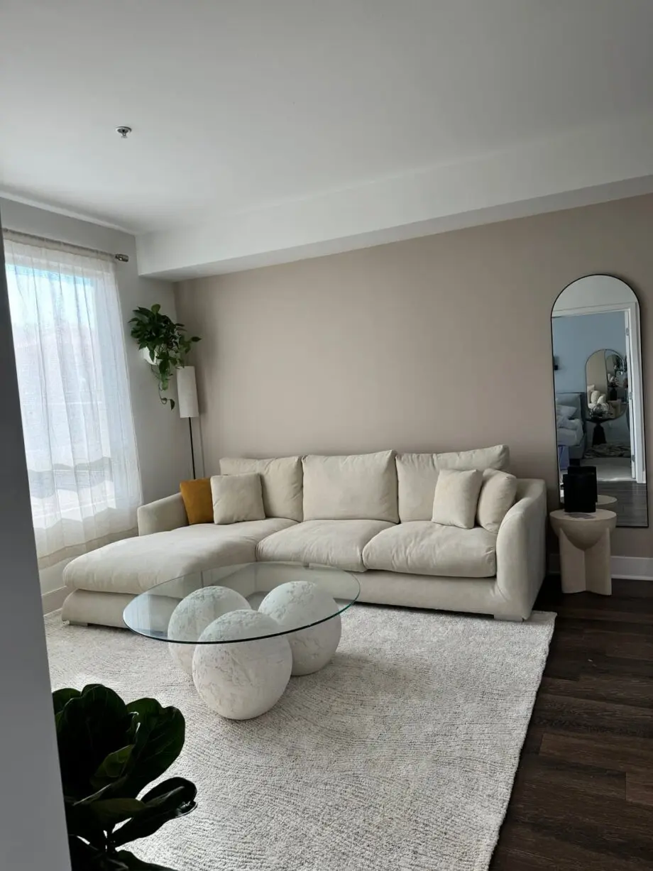 Next High Back L Shape Corner Sofa With Lounge Chaise In Cream Color