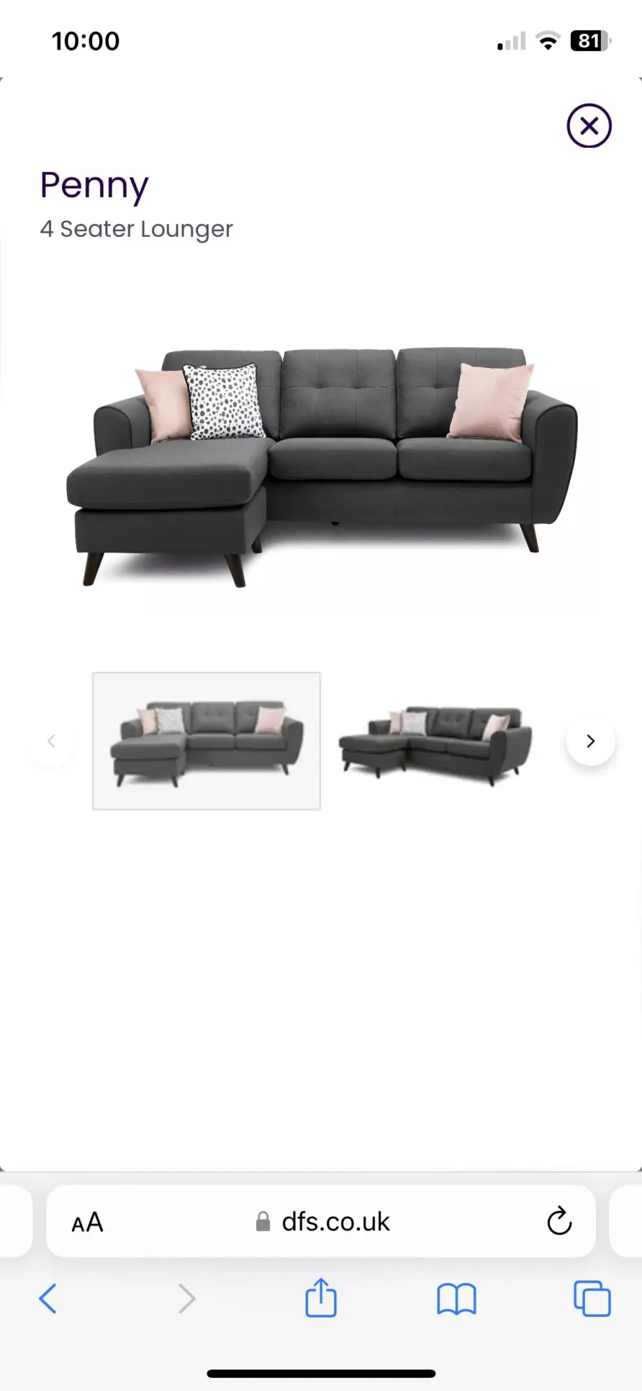 Penny 4 seater lounger and arm chair DFS in charcoal