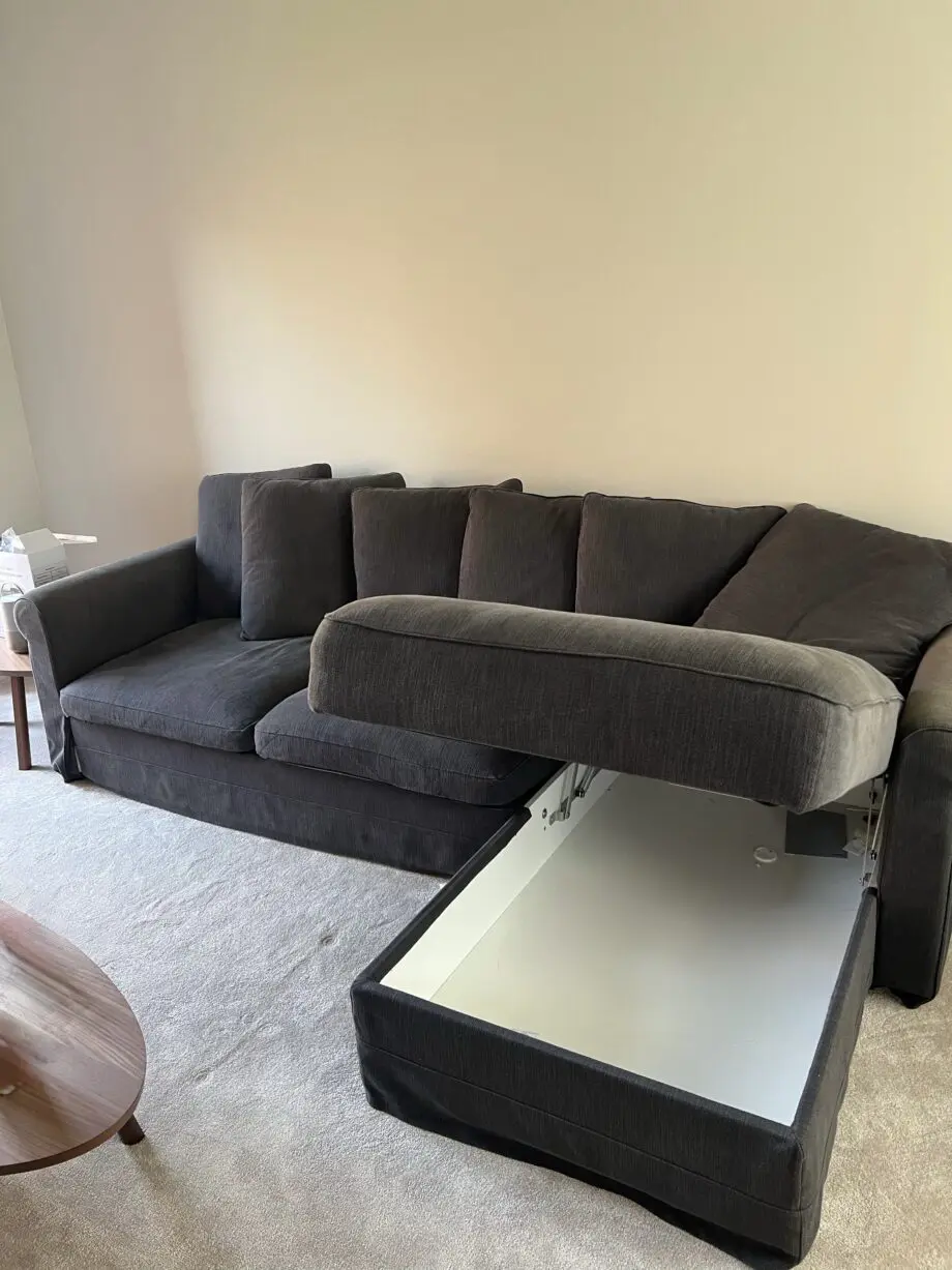 IKEA grey sofa bed with storage