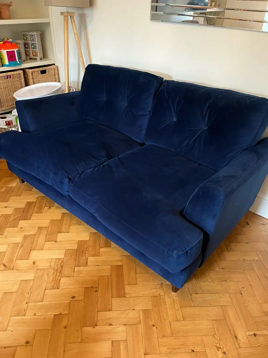 DFS Joules Patterdale velvet 2 seater sofa, arm chair and footstool
