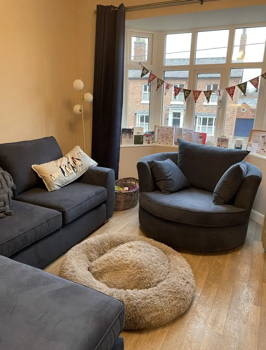 DFS Navy Blue Corner Sofa and Cuddlechair