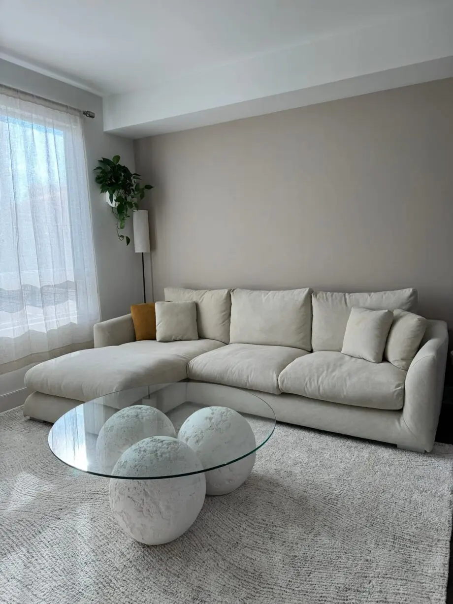 Next High Back L Shape Corner Sofa With Lounge Chaise In Cream Color