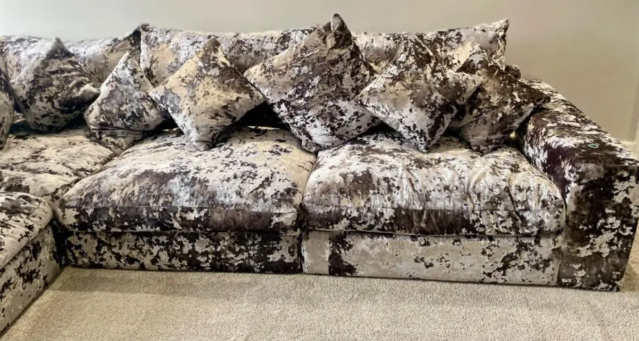 Stunning barely used crushed velvet modern L shape sofa from DANSK