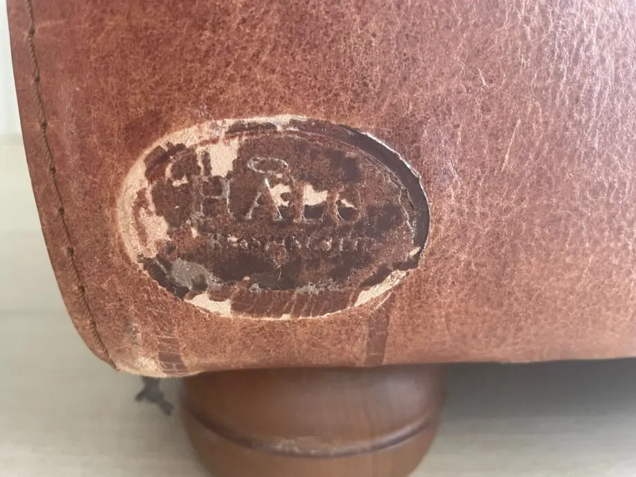 Vintage leather sofa x2 (TImothy Oulton Halo) and footstool