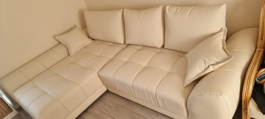 Corner sofa bed - Cream - leather