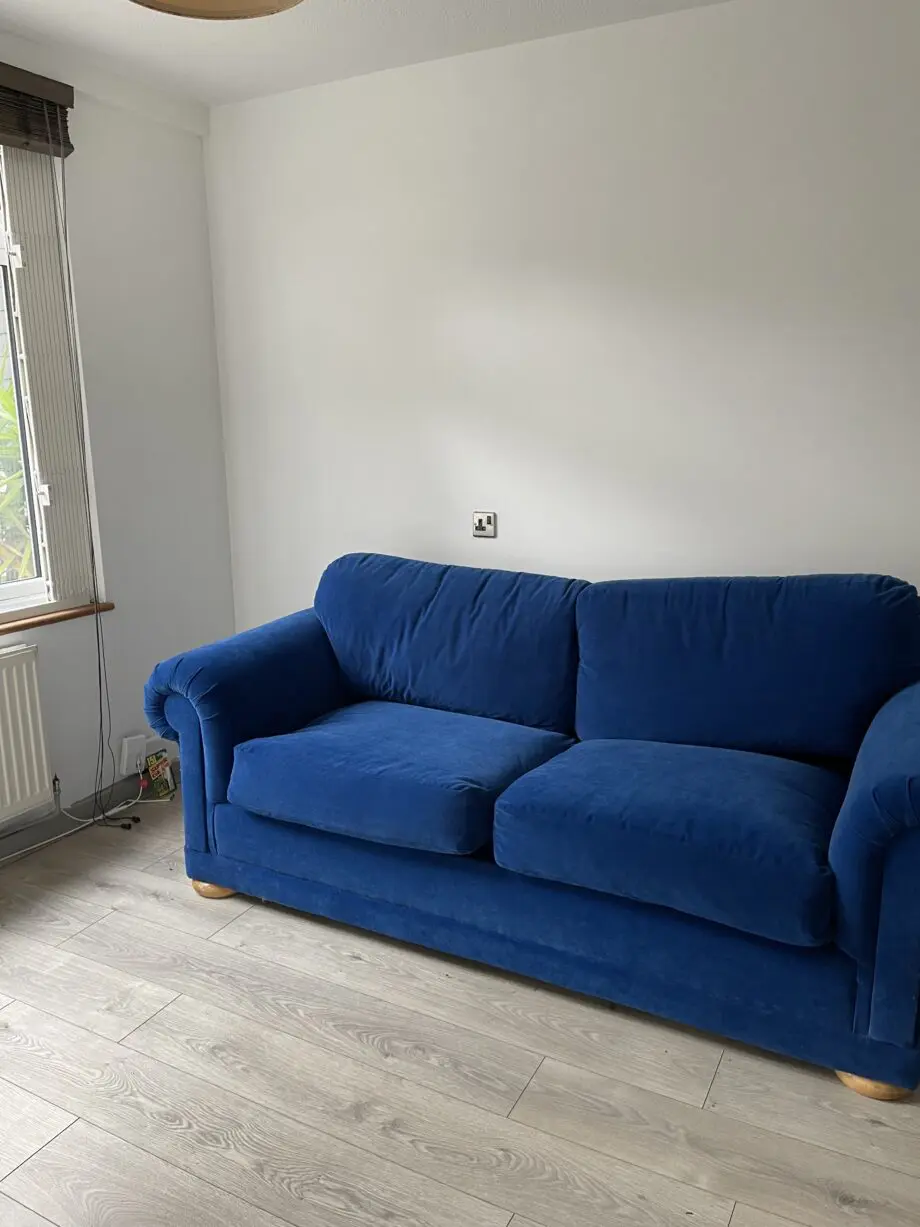 Newly Covered Blue Velvet sofa