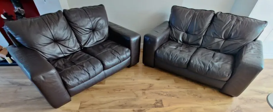 Dark Chocolate Genuine Leather DFS Saskia 2 Seater Sofas (pair)