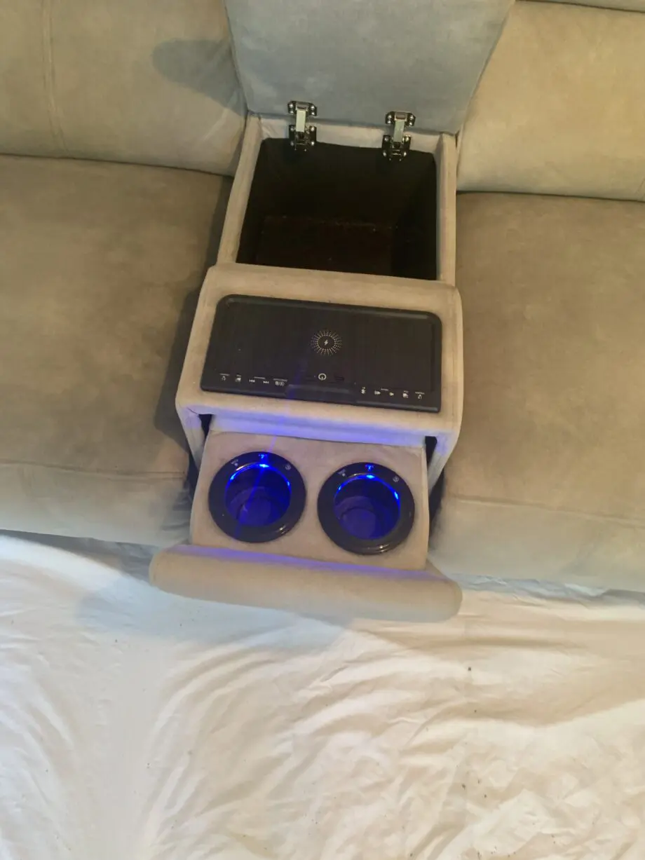 DFS Cinesound power recliner with wireless charging console and usb ports