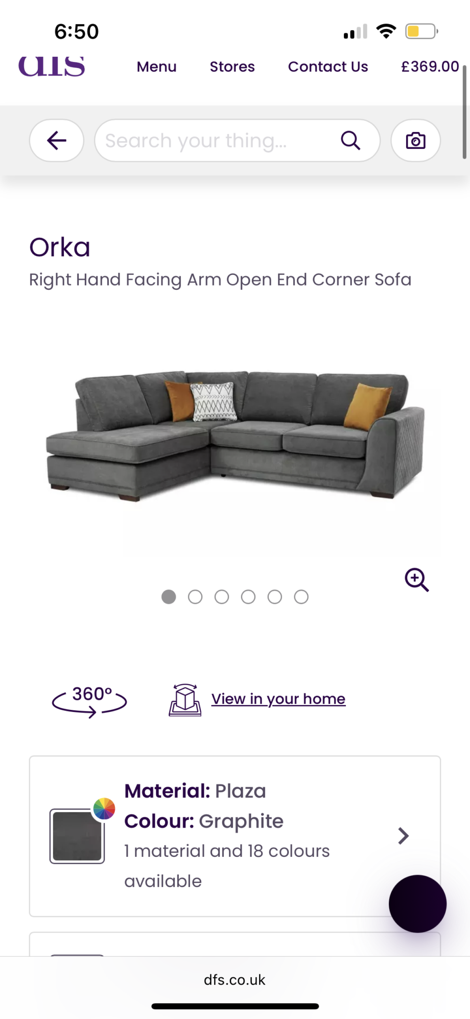 DFS grey Orka corner sofa